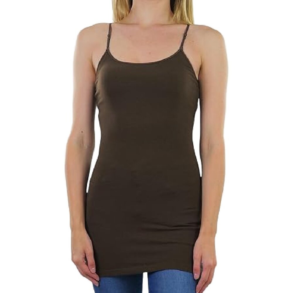 NWT- Women's Long Cami with Shelf Bra, Wood Brown